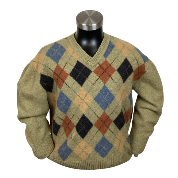 RAINFOREST Sweaters - Rainforest Argyle Grandpa Sweater Merino Wool Olive Green